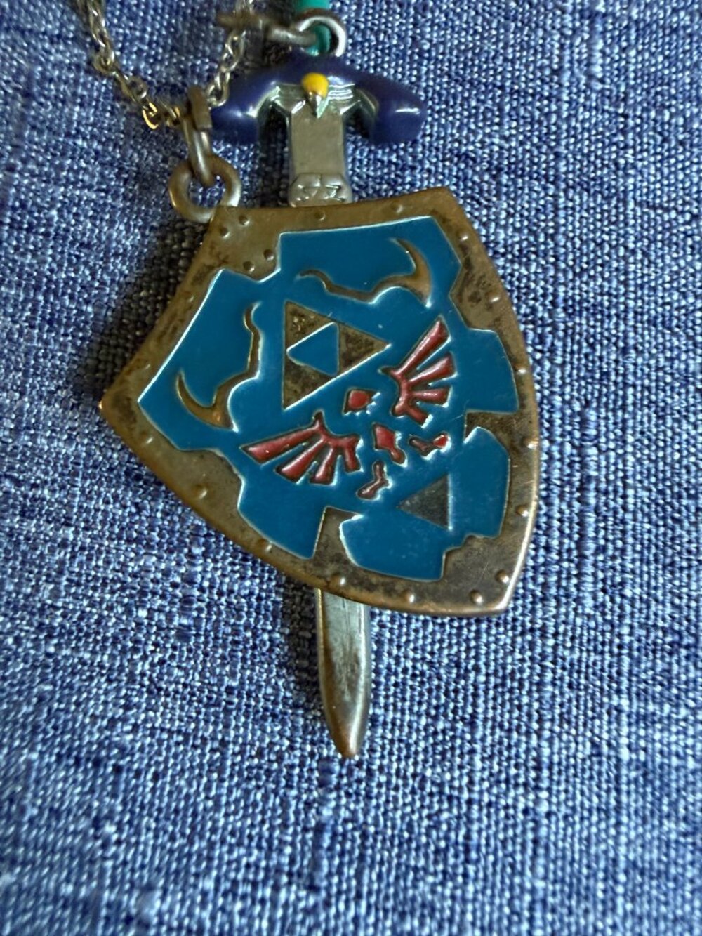 Legend of Zelda Hylian Metal Shield & Master Sword Necklace, Silver, Removable